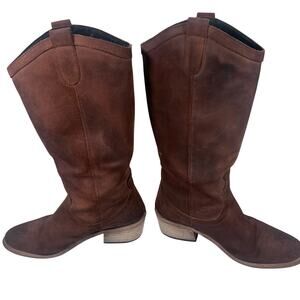 Brown Faux Leather Suede Unbranded 1.75" Heel Western Boot Women's 39/8-8.5